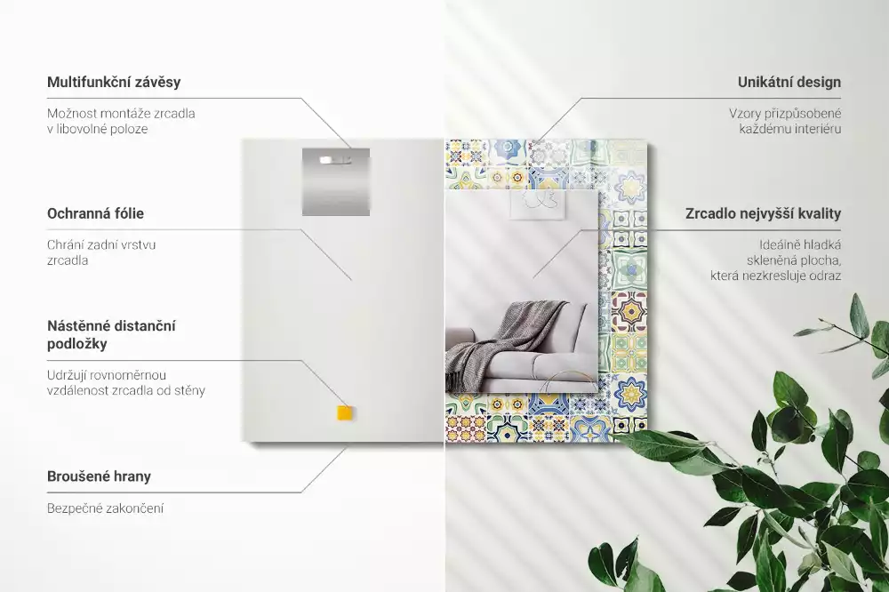 Miroir rectangulaire décoratif motifs de carreaux colorés