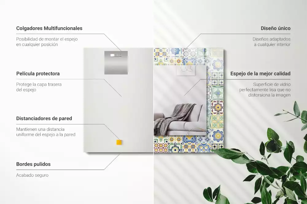 Miroir rectangulaire décoratif motifs de carreaux colorés