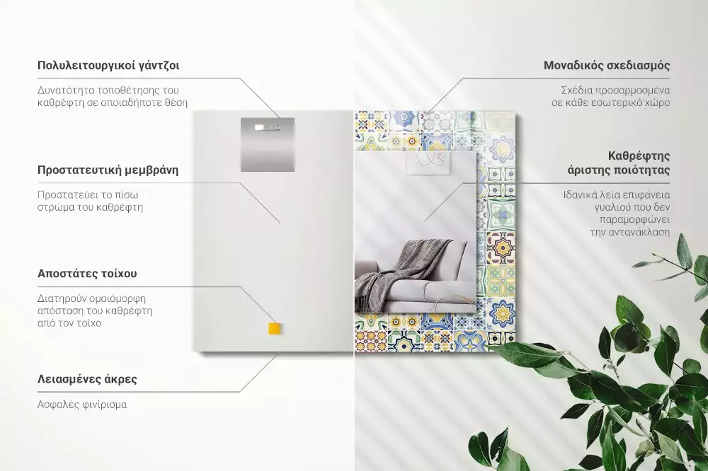 Miroir rectangulaire décoratif motifs de carreaux colorés
