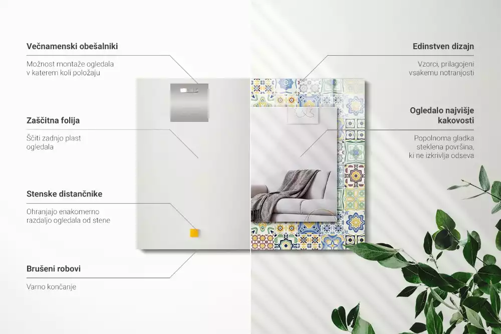 Miroir rectangulaire décoratif motifs de carreaux colorés
