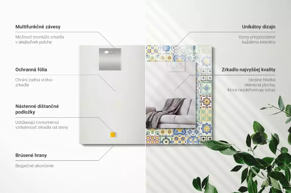 Miroir rectangulaire décoratif motifs de carreaux colorés