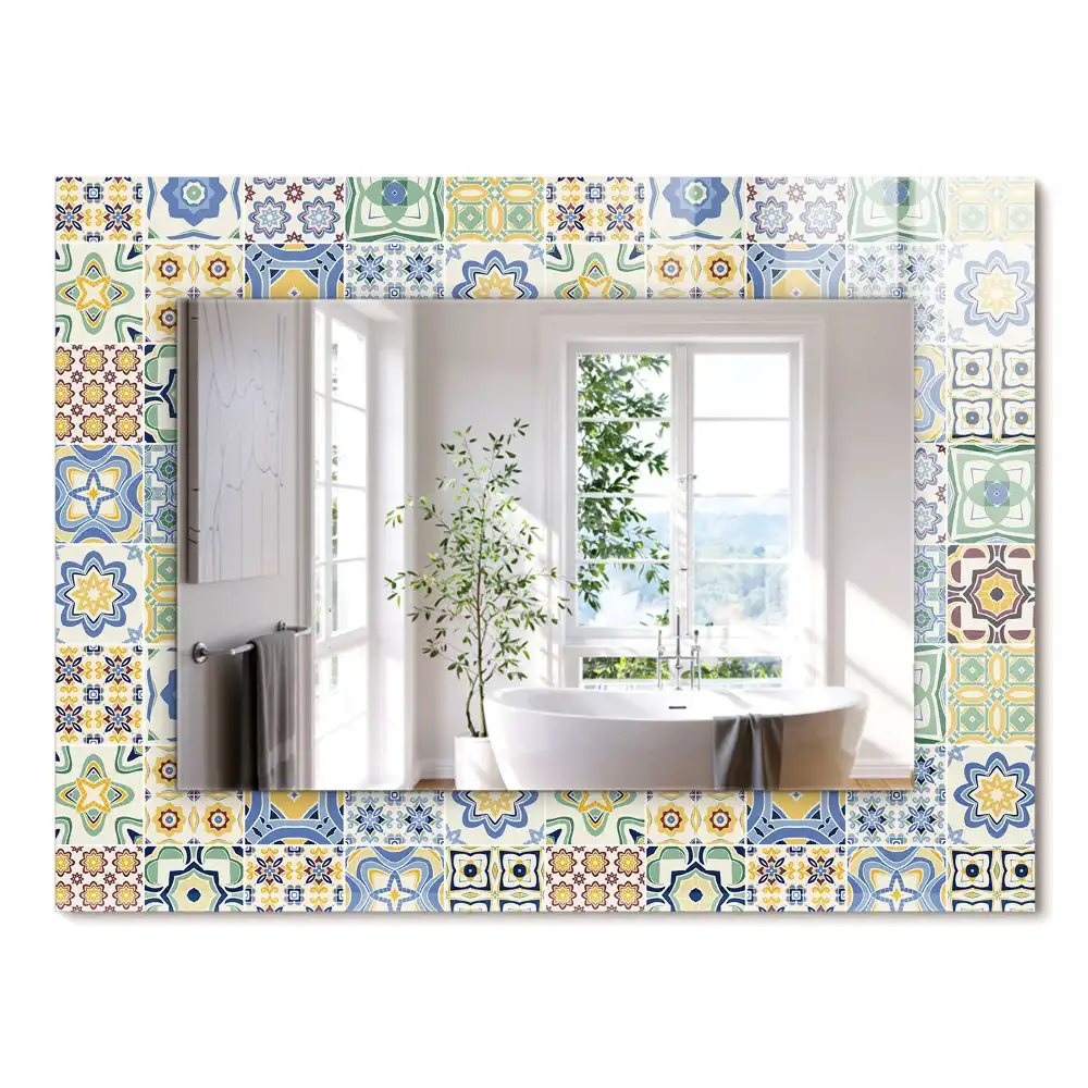Miroir rectangulaire décoratif motifs de carreaux colorés
