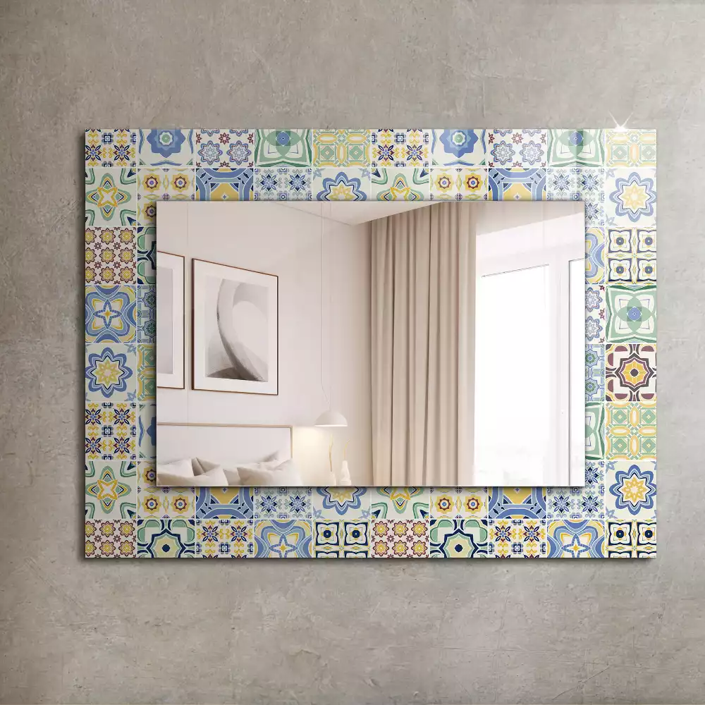 Miroir rectangulaire décoratif motifs de carreaux colorés