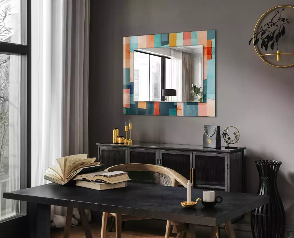 Miroir rectangulaire imprimé rectangles colorés abstraits