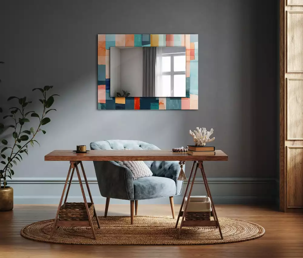 Miroir rectangulaire imprimé rectangles colorés abstraits