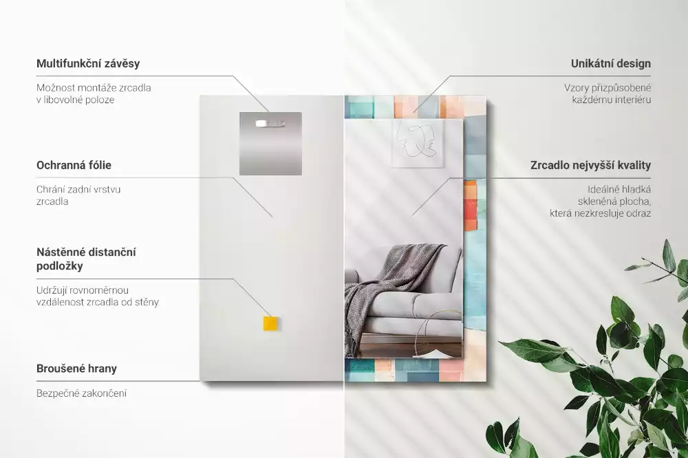 Miroir rectangulaire imprimé rectangles colorés abstraits