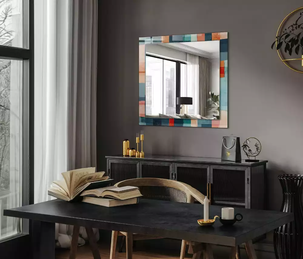 Miroir rectangulaire imprimé rectangles colorés abstraits