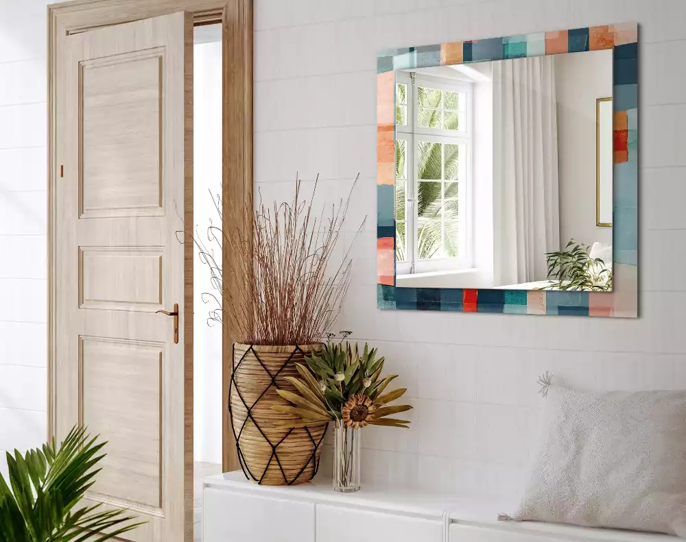 Miroir rectangulaire imprimé rectangles colorés abstraits