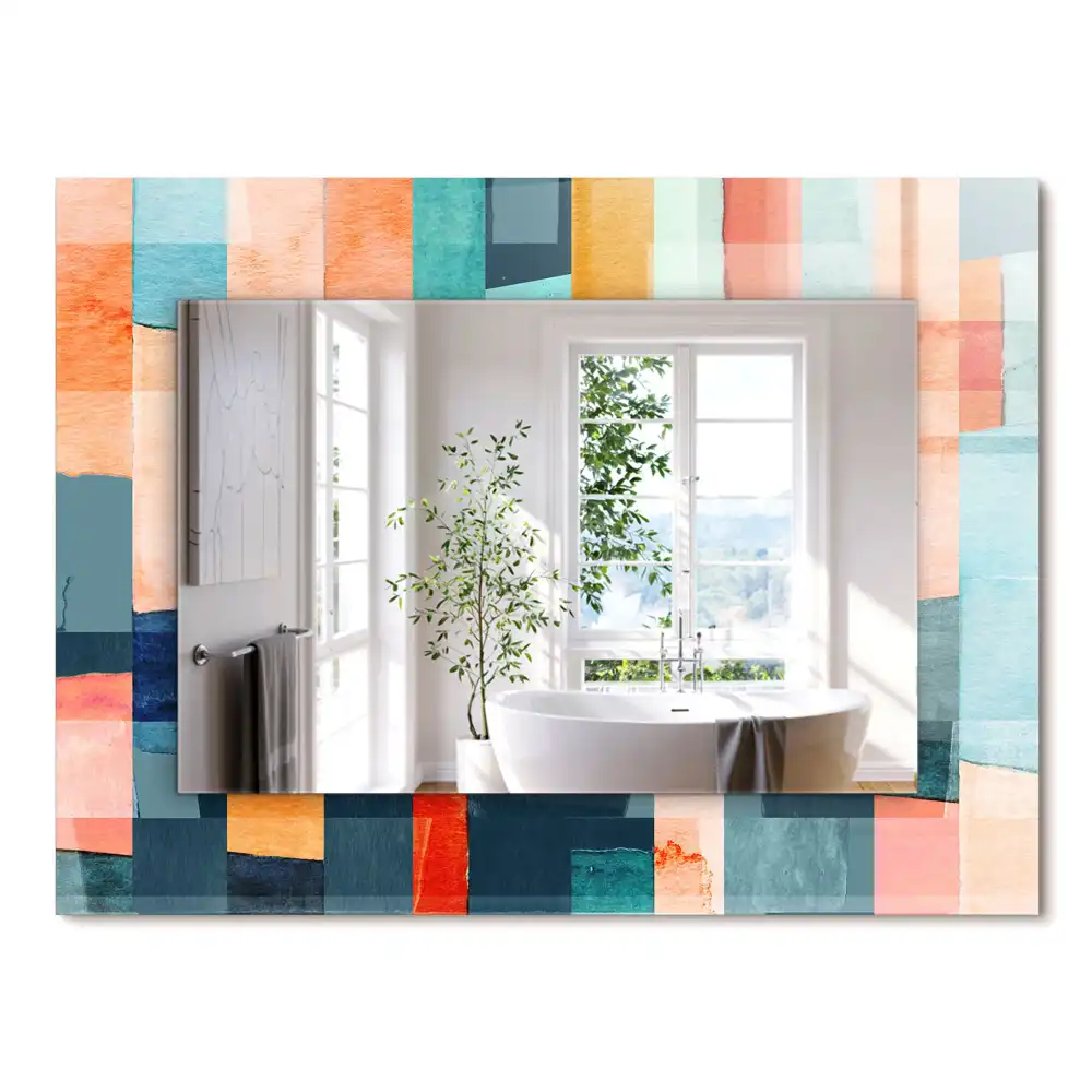 Miroir rectangulaire imprimé rectangles colorés abstraits
