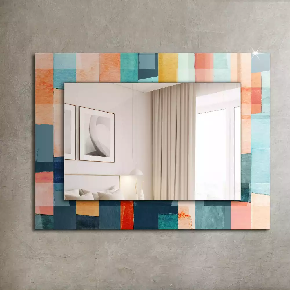 Miroir rectangulaire imprimé rectangles colorés abstraits