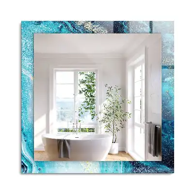 Miroir rectangulaire décoratif imprimé art abstrait bleu clair