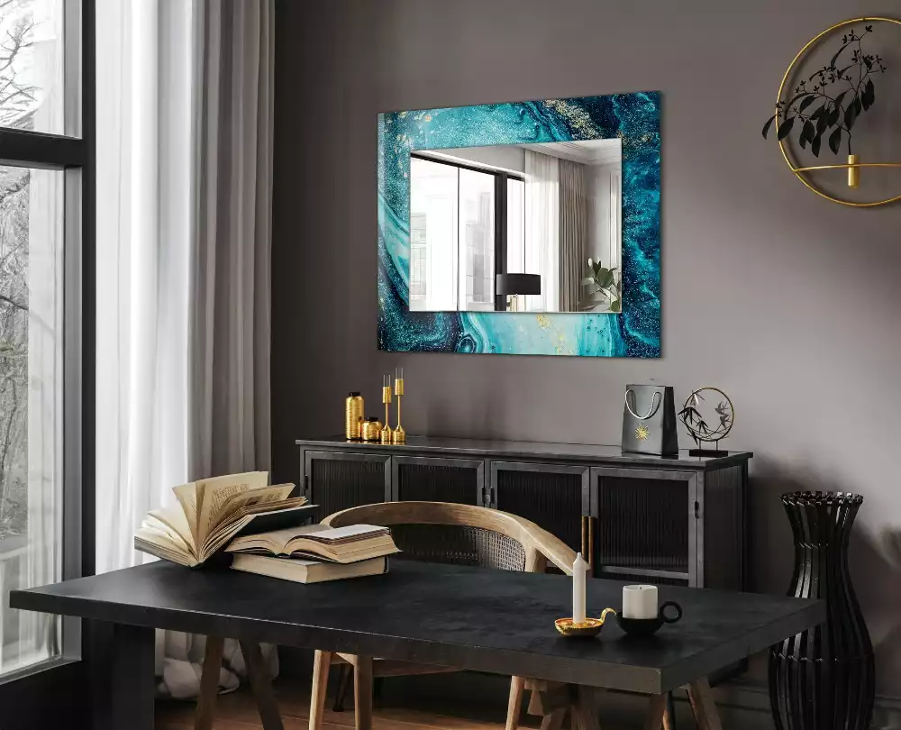 Miroir rectangulaire décoratif imprimé art abstrait bleu clair