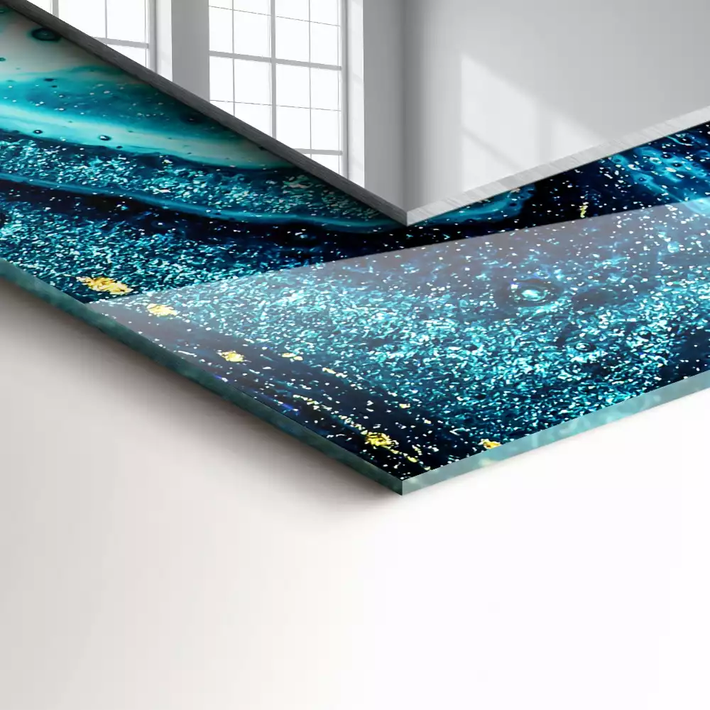 Miroir rectangulaire décoratif imprimé art abstrait bleu clair