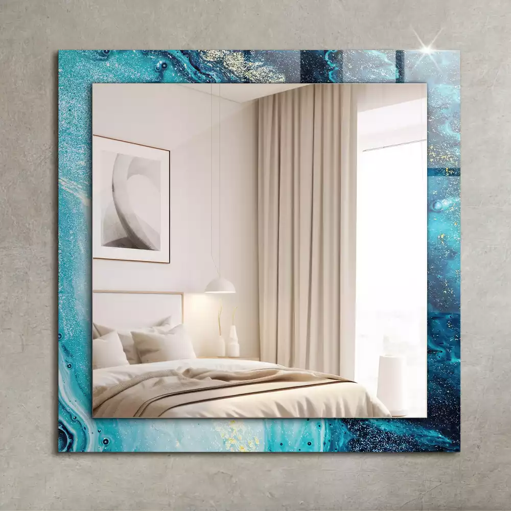 Miroir rectangulaire décoratif imprimé art abstrait bleu clair