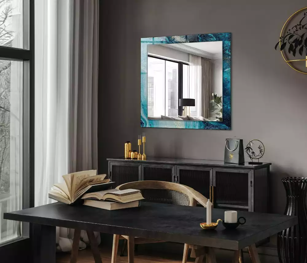 Miroir rectangulaire décoratif imprimé art abstrait bleu clair