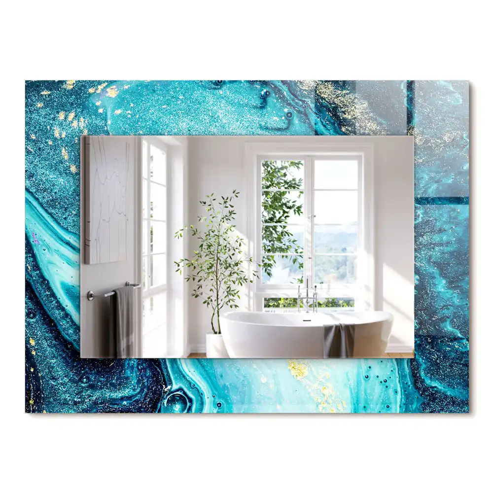 Miroir rectangulaire décoratif imprimé art abstrait bleu clair