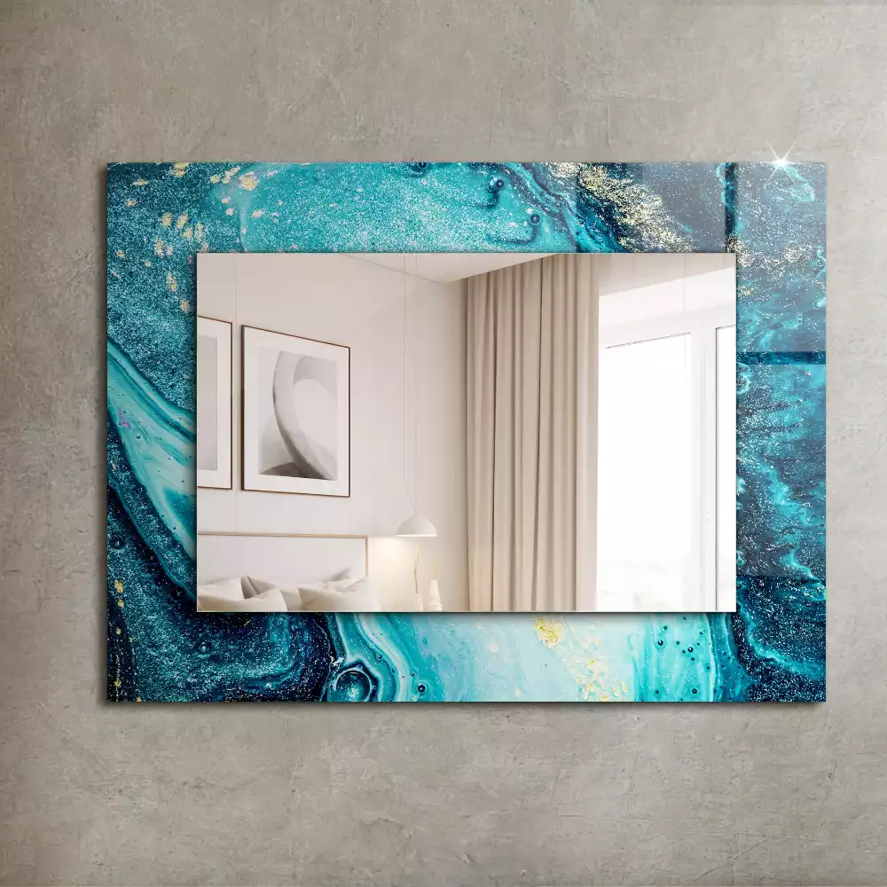 Miroir rectangulaire décoratif imprimé art abstrait bleu clair