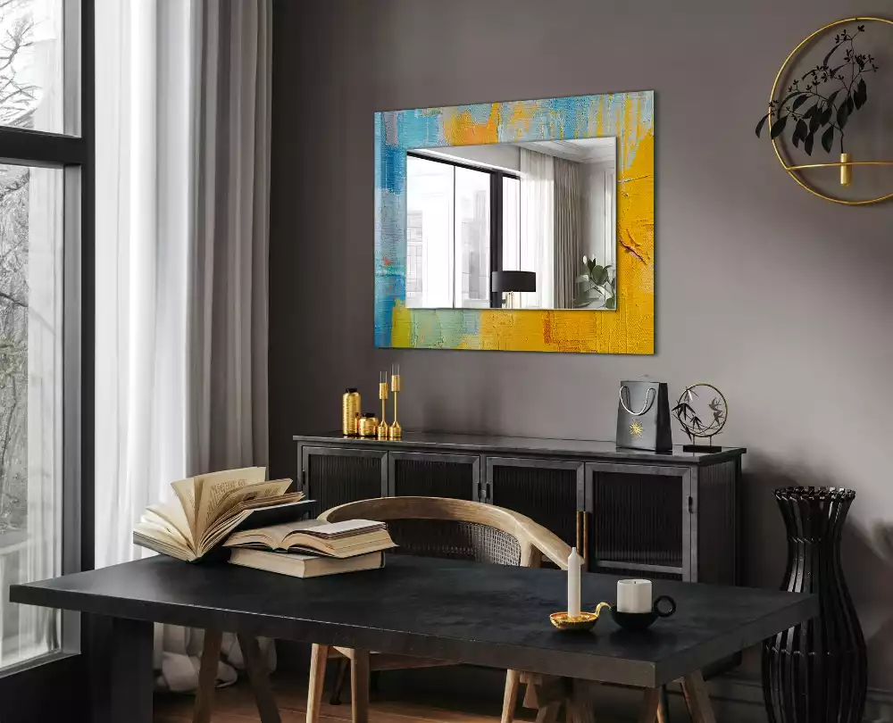 Miroir rectangulaire avec cadre imprimé peinture à l'huile abstraite