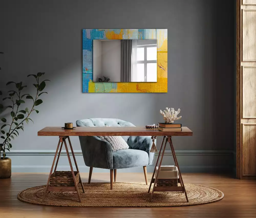 Miroir rectangulaire avec cadre imprimé peinture à l'huile abstraite