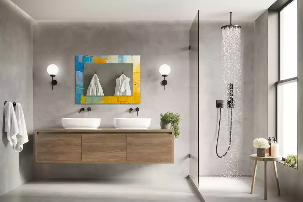 Miroir rectangulaire avec cadre imprimé peinture à l'huile abstraite