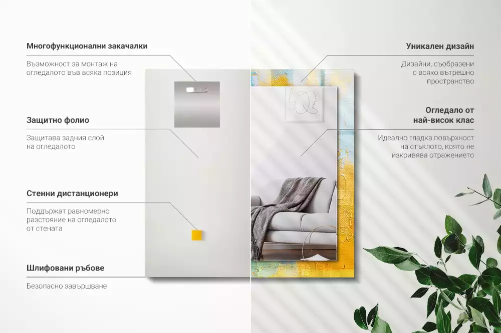 Miroir rectangulaire avec cadre imprimé peinture à l'huile abstraite