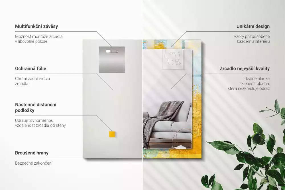 Miroir rectangulaire avec cadre imprimé peinture à l'huile abstraite