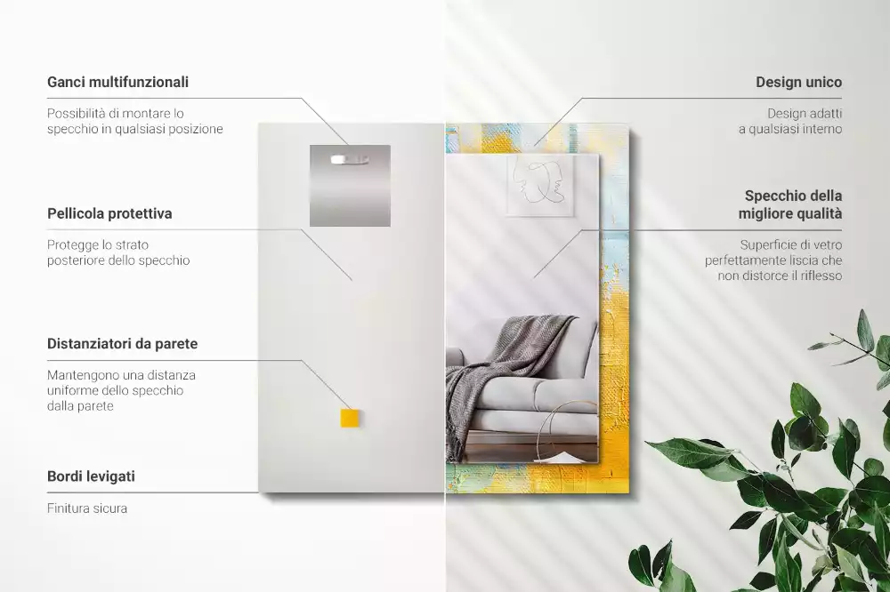 Miroir rectangulaire avec cadre imprimé peinture à l'huile abstraite