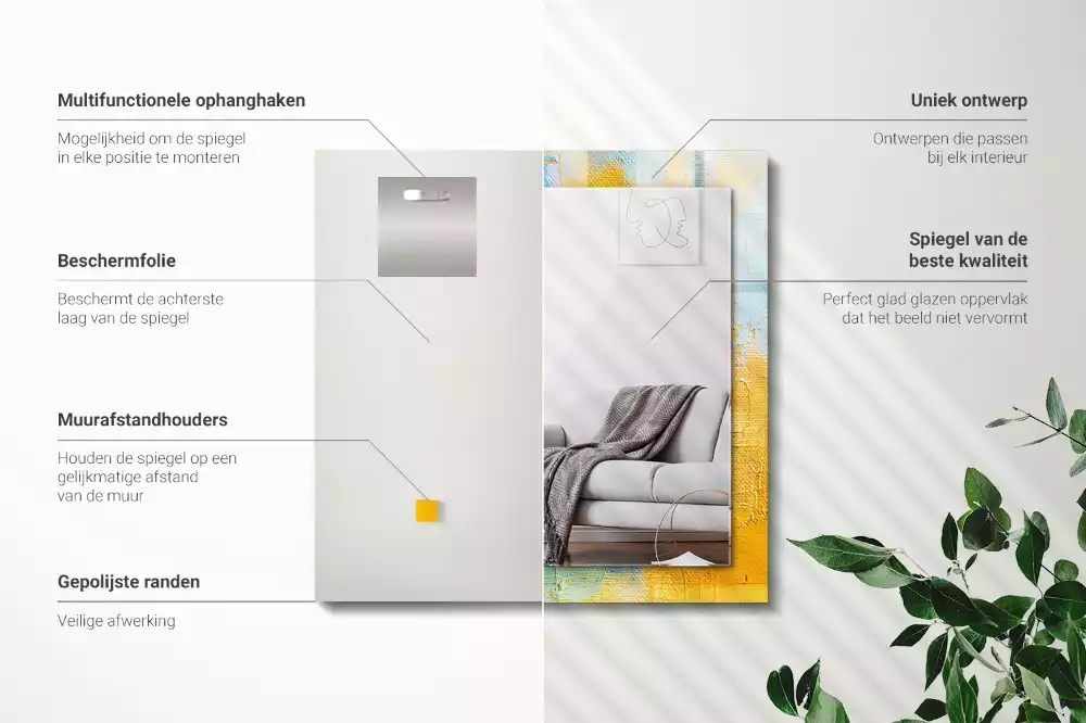 Miroir rectangulaire avec cadre imprimé peinture à l'huile abstraite