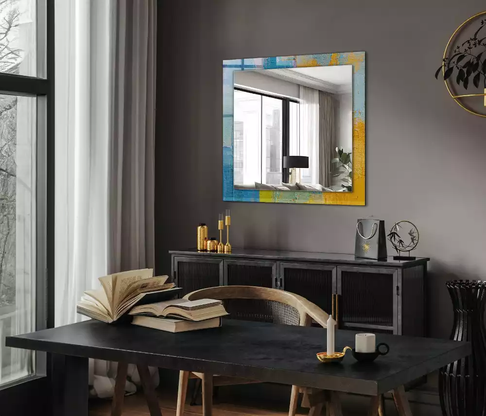 Miroir rectangulaire avec cadre imprimé peinture à l'huile abstraite