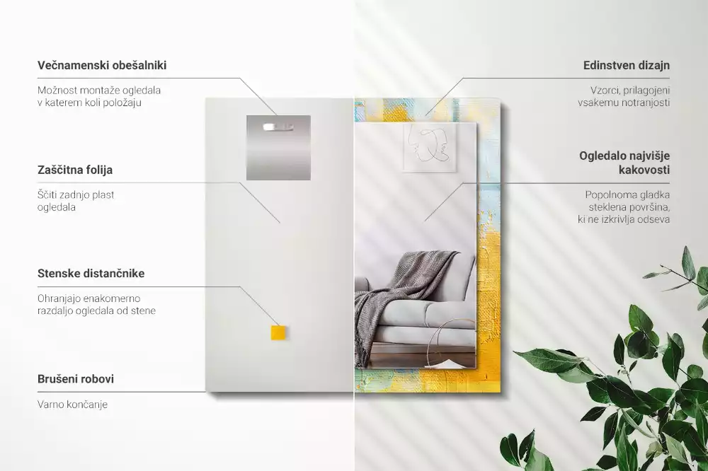 Miroir rectangulaire avec cadre imprimé peinture à l'huile abstraite