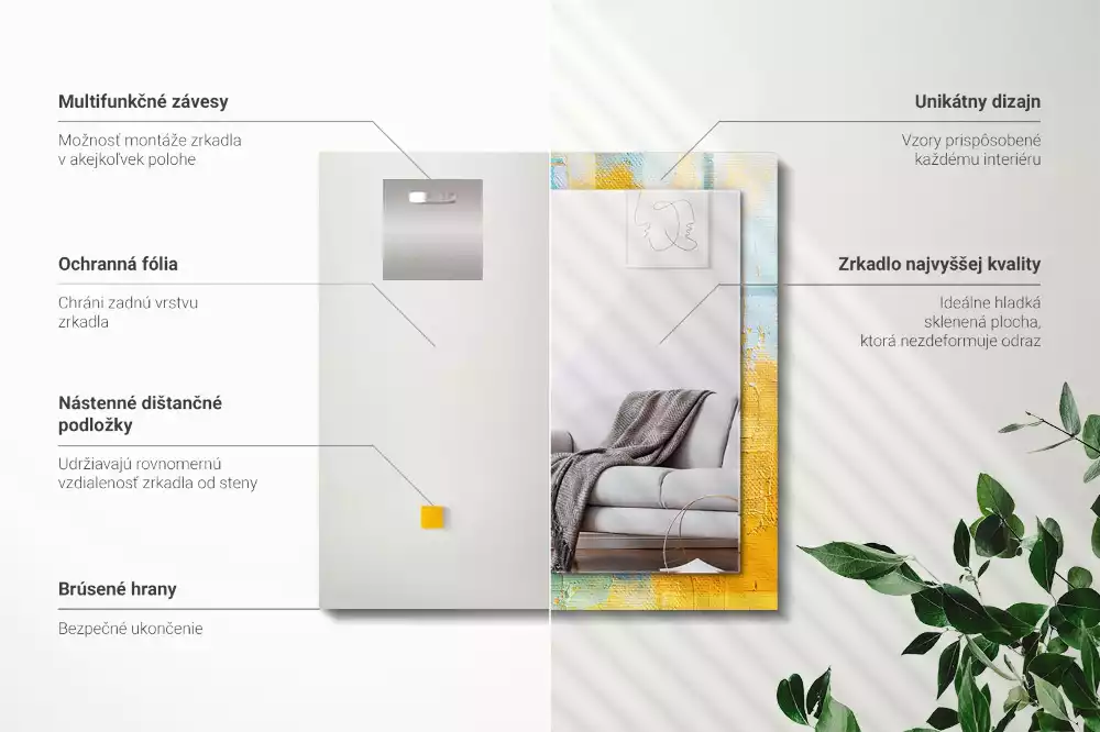 Miroir rectangulaire avec cadre imprimé peinture à l'huile abstraite