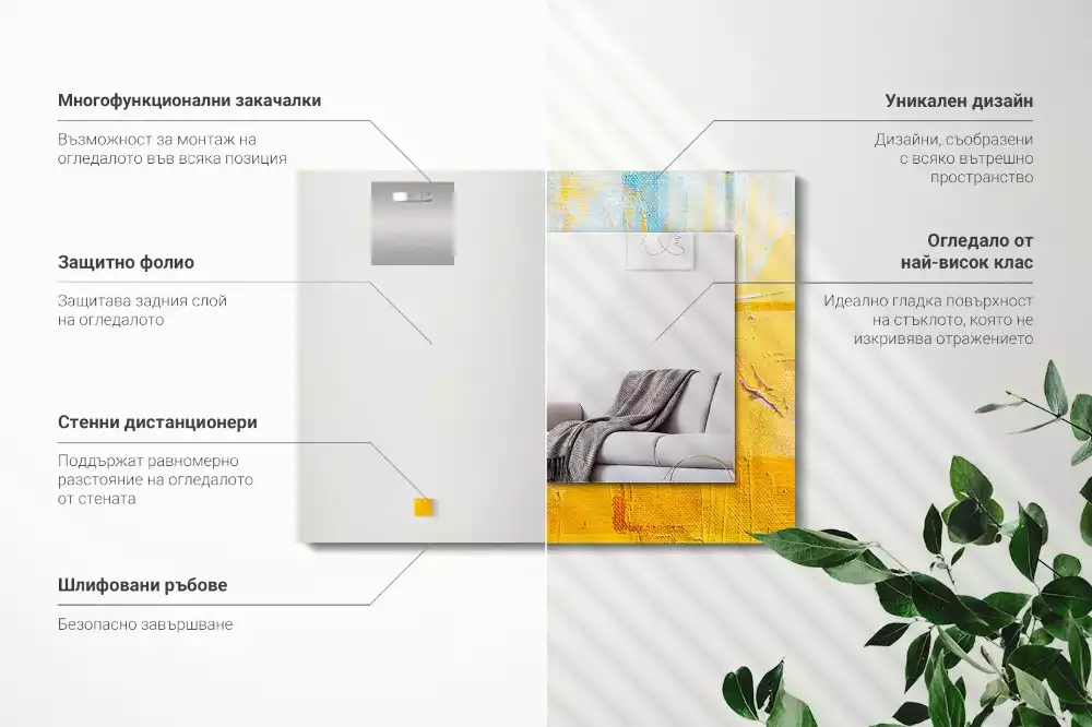 Miroir rectangulaire avec cadre imprimé peinture à l'huile abstraite