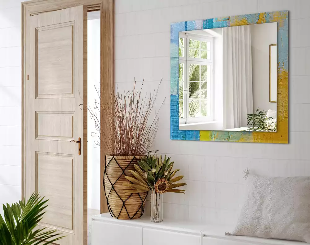 Miroir rectangulaire avec cadre imprimé peinture à l'huile abstraite