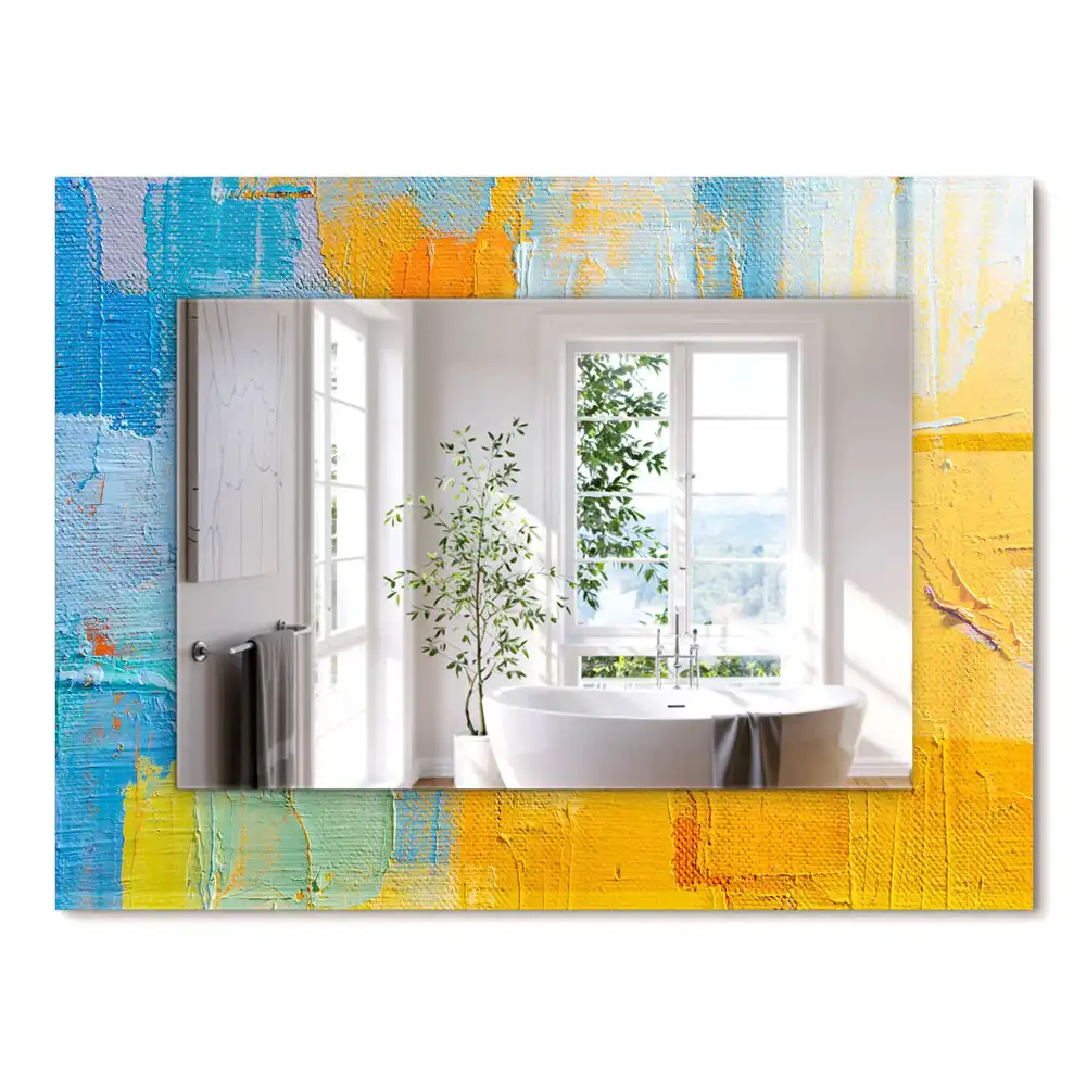 Miroir rectangulaire avec cadre imprimé peinture à l'huile abstraite