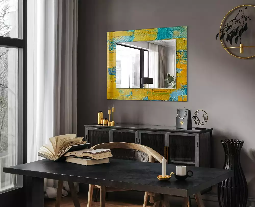 Miroir rectangulaire à cadre imprimé peinture à l'huile abstraite