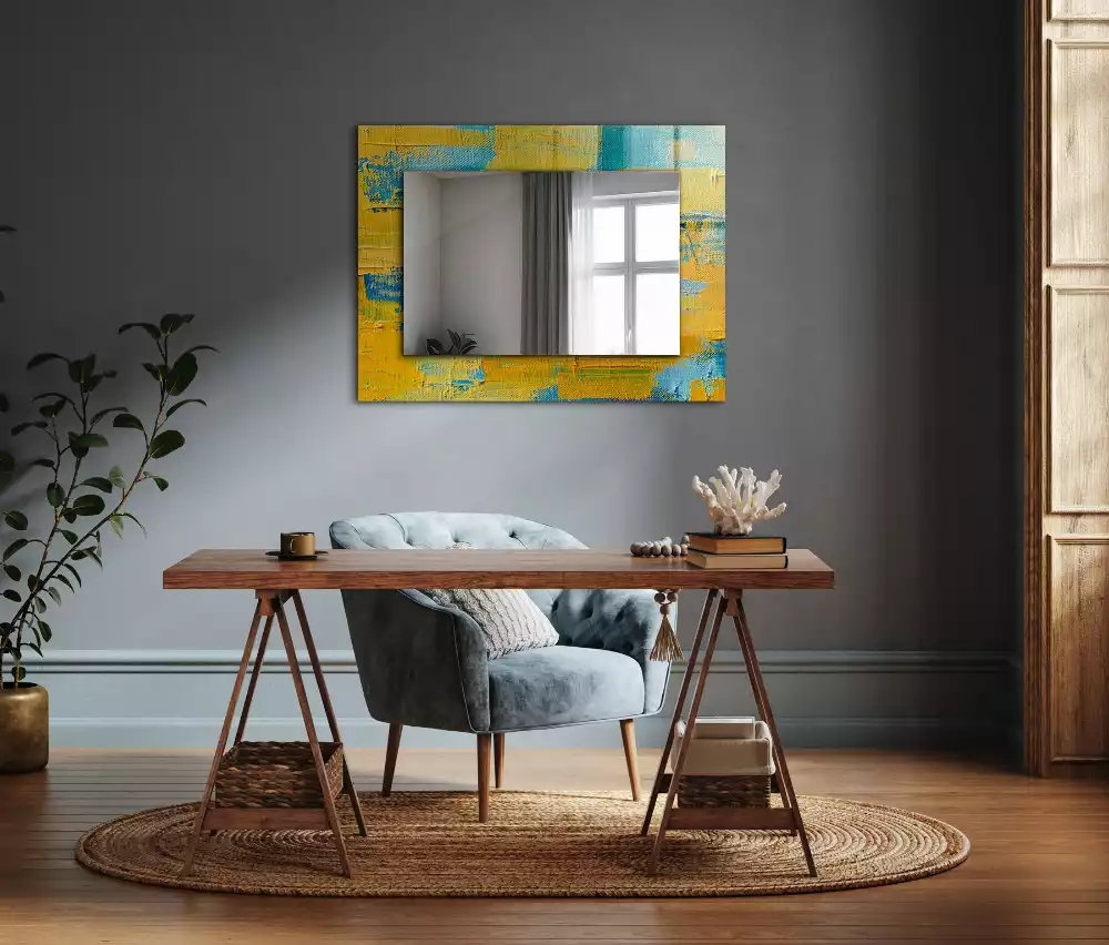 Miroir rectangulaire à cadre imprimé peinture à l'huile abstraite