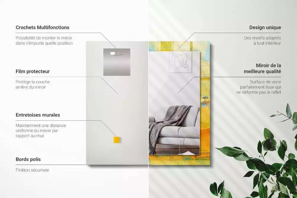 Miroir rectangulaire à cadre imprimé peinture à l'huile abstraite