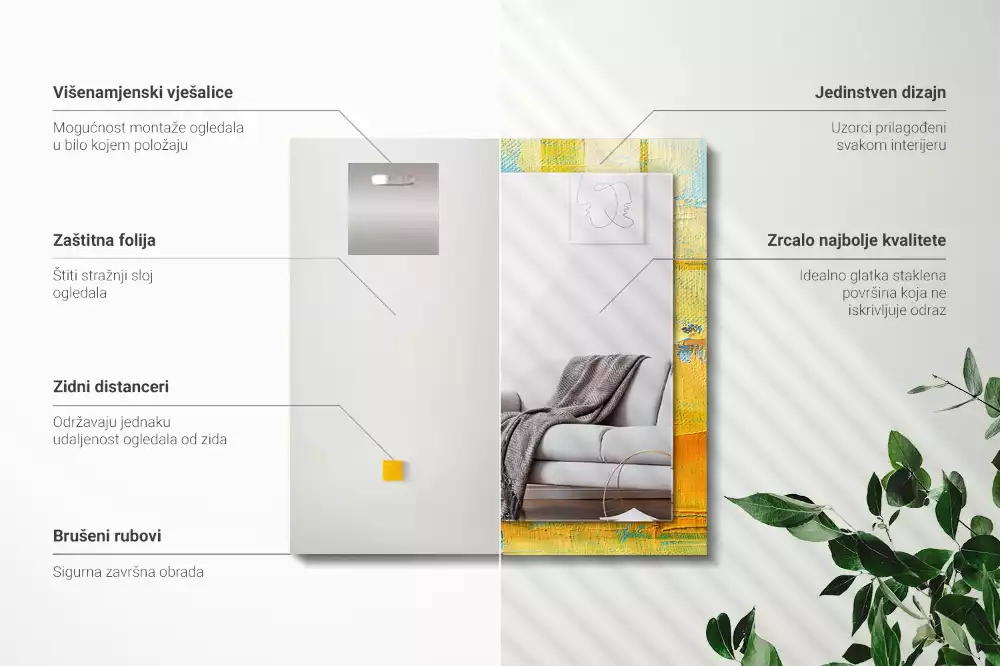 Miroir rectangulaire à cadre imprimé peinture à l'huile abstraite