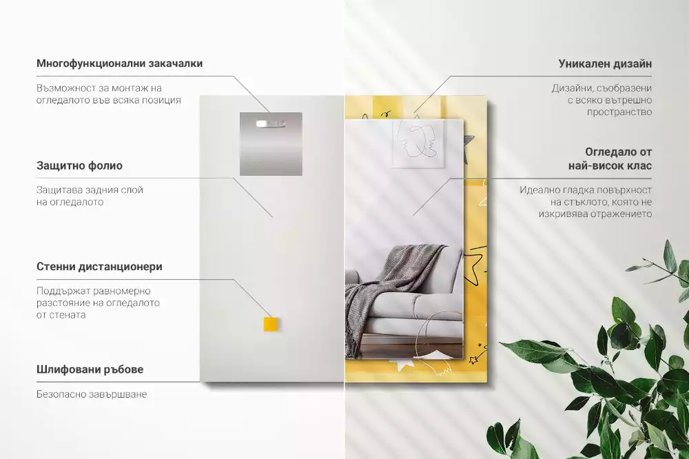 Miroir rectangulaire décoratif dessins d'étoiles variées