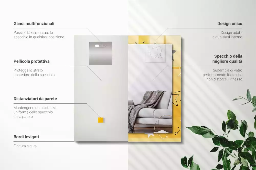 Miroir rectangulaire décoratif dessins d'étoiles variées