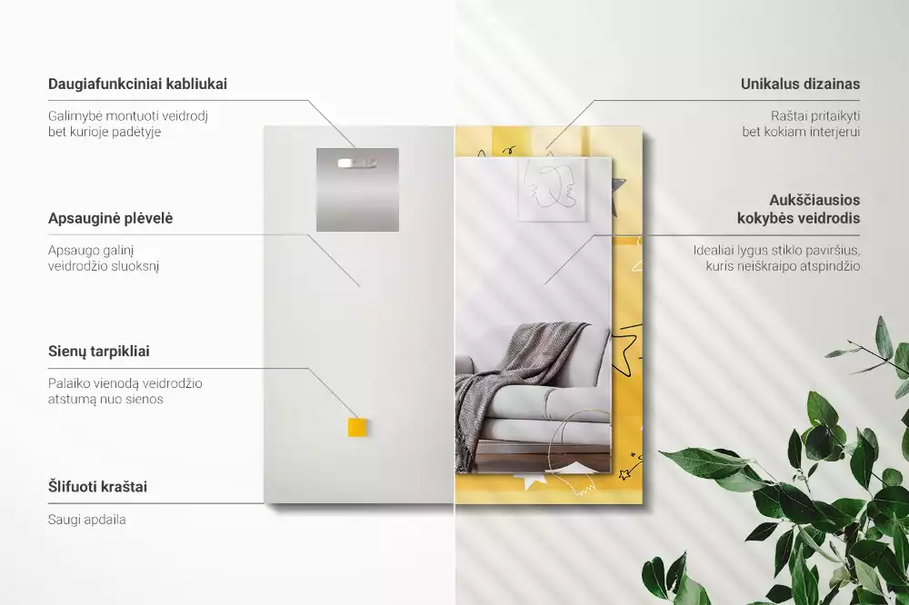 Miroir rectangulaire décoratif dessins d'étoiles variées