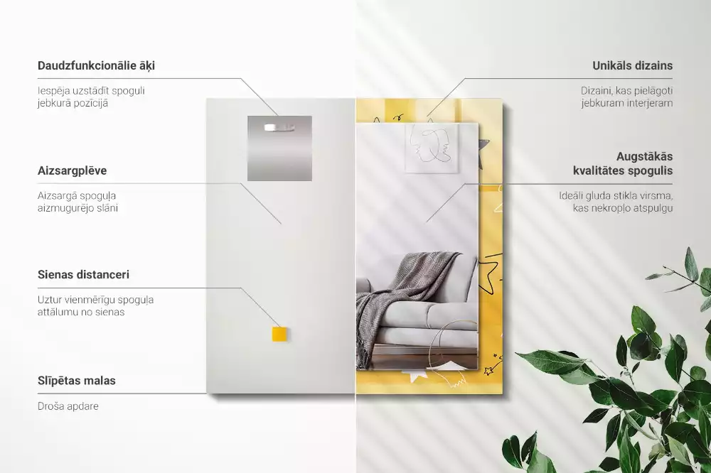 Miroir rectangulaire décoratif dessins d'étoiles variées