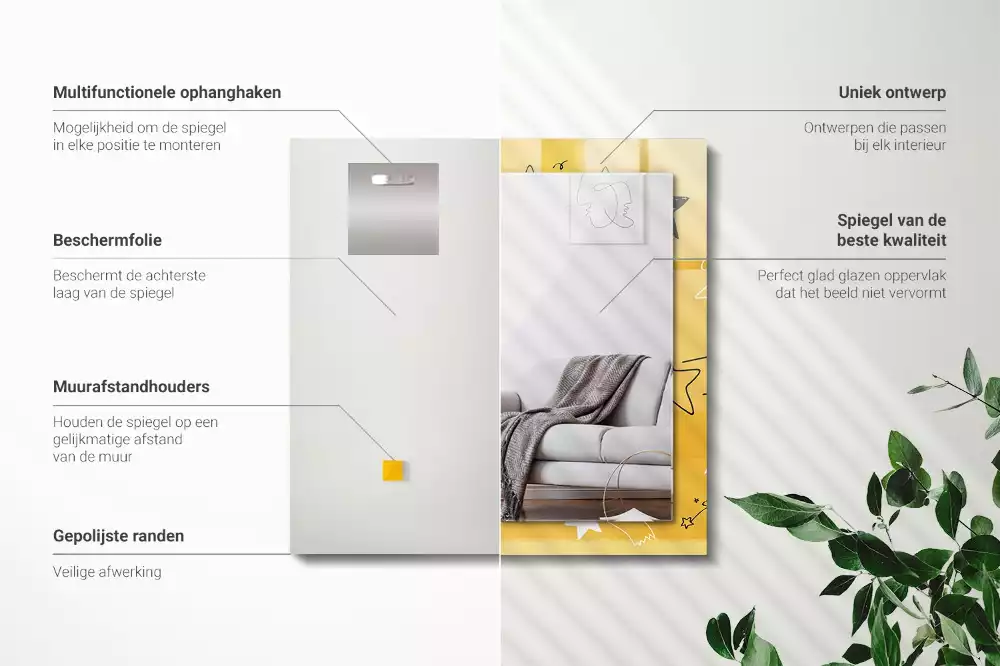 Miroir rectangulaire décoratif dessins d'étoiles variées