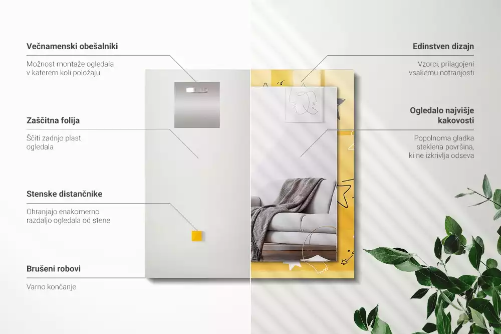 Miroir rectangulaire décoratif dessins d'étoiles variées