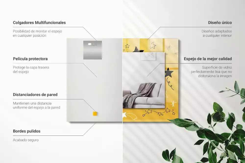 Miroir rectangulaire décoratif dessins d'étoiles variées