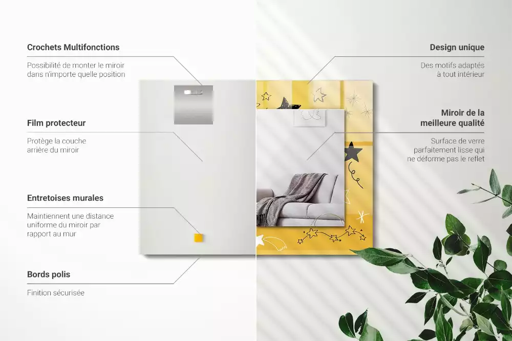 Miroir rectangulaire décoratif dessins d'étoiles variées