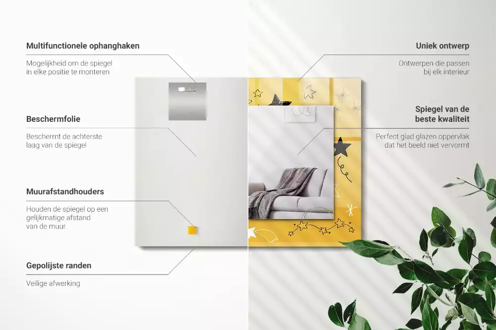 Miroir rectangulaire décoratif dessins d'étoiles variées