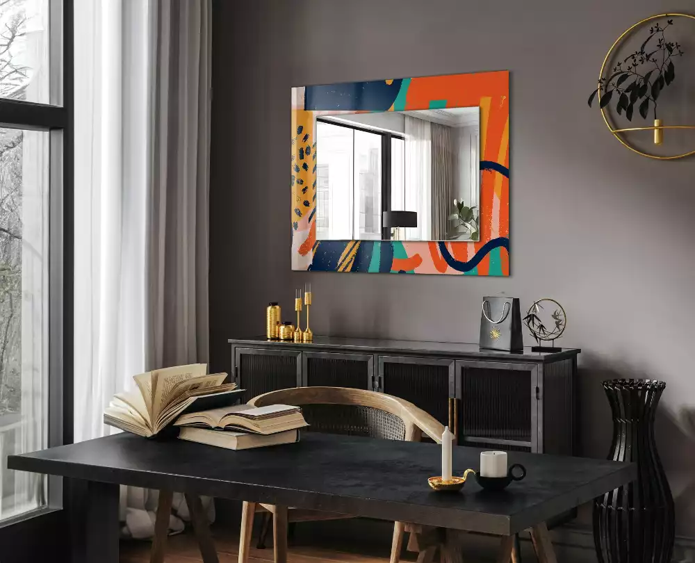 Miroir rectangulaire décoratif imprimé graphisme abstrait coloré