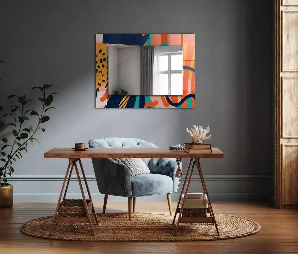 Miroir rectangulaire décoratif imprimé graphisme abstrait coloré