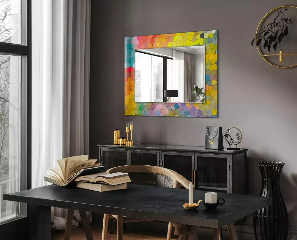 Miroir rectangulaire avec cadre imprimé mosaïque abstraite colorée